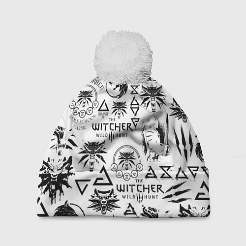 Шапка c помпоном THE WITCHER LOGOBOMBING ЧЁРНО БЕЛЫЙ ВЕДЬМАК ПАТТЕР / 3D-Белый – фото 1