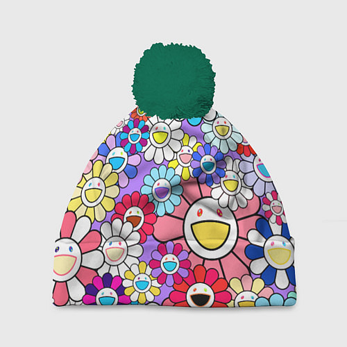 Шапка c помпоном Цветы Takashi Murakami / 3D-Зеленый – фото 1