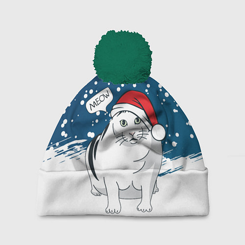 Шапка c помпоном НОВОГОДНИЙ КОТ БЕНДЕР МЕМ / 3D-Зеленый – фото 1