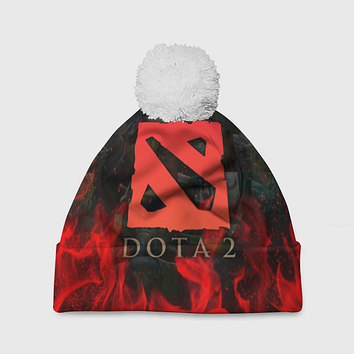 Шапка c помпоном DOTA 2 ЛОГО В ОГНЕ, ПЕРСОНАЖИ / 3D-Белый – фото 1