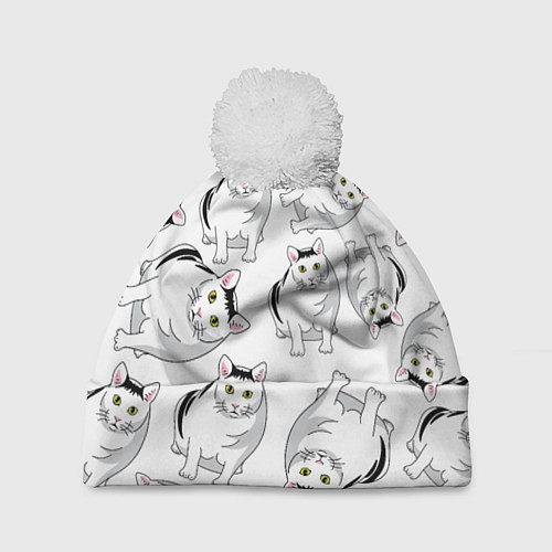 Шапка c помпоном КОТИКИ МЕМ МЯУ / 3D-Белый – фото 1