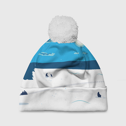 Шапка c помпоном Зимняя рыбалка на озере / 3D-Белый – фото 1