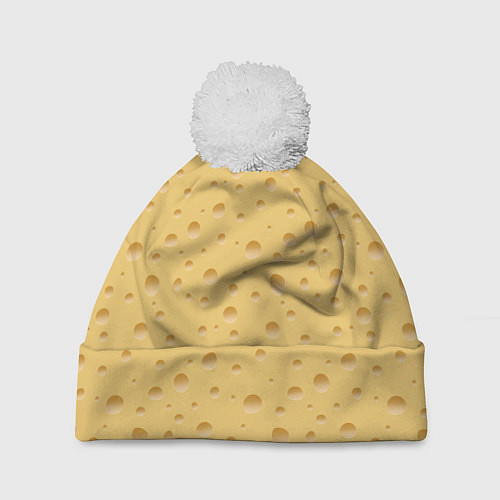 Шапка c помпоном Сыр - Cheese / 3D-Белый – фото 1