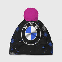 Шапка с помпоном НОВОГОДНИЙ БМВ НОВЫЙ ГОД BMW, цвет: 3D-малиновый