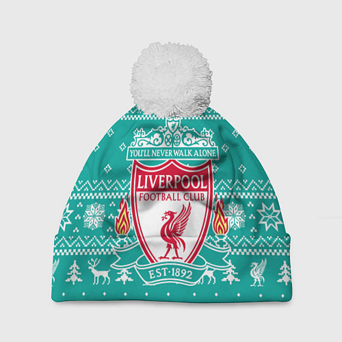 Шапка c помпоном НОВОГОДНИЙ СВИТЕР LIVERPOOL / 3D-Белый – фото 1