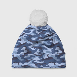 Шапка с помпоном Синий Камуфляж Camouflage, цвет: 3D-белый
