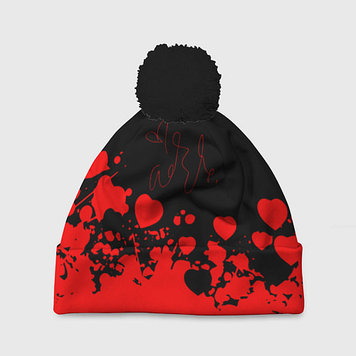 Шапка c помпоном Adele Сердечки Автограф / 3D-Черный – фото 1