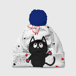 Шапка с помпоном Влюблённый котик Cat Love, цвет: 3D-тёмно-синий