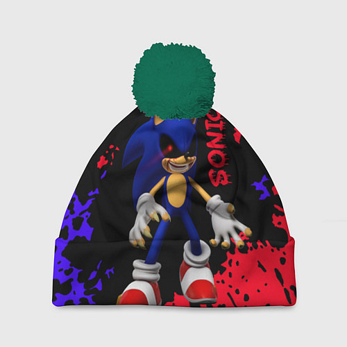 Шапка c помпоном Соник екзе Sonic exe / 3D-Зеленый – фото 1