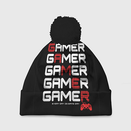 Шапка c помпоном GAMER - GAMER - GAMER / 3D-Черный – фото 1