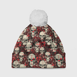Шапка с помпоном Кровавые Черепа Skulls, цвет: 3D-белый
