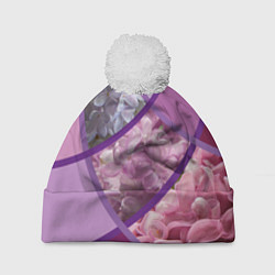 Шапка с помпоном Весна Полосатый принт Сирень, цвет: 3D-белый