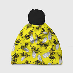 Шапка с помпоном Пчелы на желтом, цвет: 3D-черный