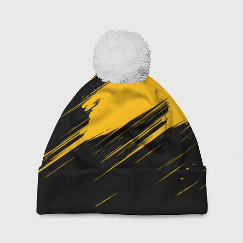 Шапка c помпоном Black and yellow grunge / 3D-Белый – фото 1