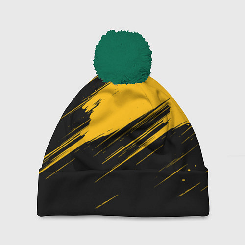 Шапка c помпоном Black and yellow grunge / 3D-Зеленый – фото 1