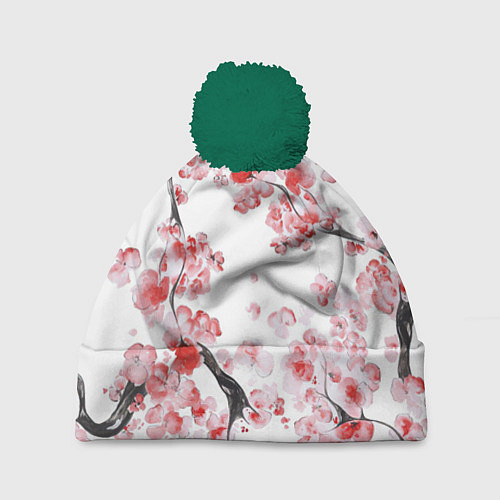 Шапка c помпоном Ранняя сакура / 3D-Зеленый – фото 1