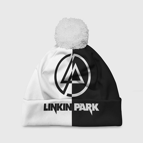 Шапка c помпоном Linkin Park ЧБ / 3D-Белый – фото 1