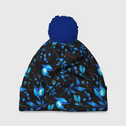 Шапка с помпоном Ночные синие листья, цвет: 3D-тёмно-синий
