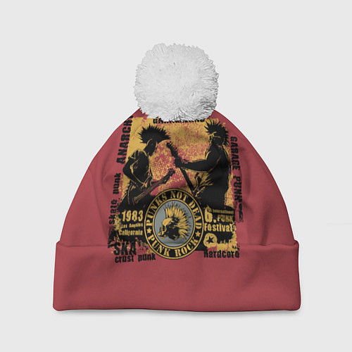 Шапка c помпоном Punk Rock Панки Живы / 3D-Белый – фото 1