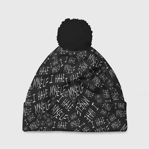 Шапка c помпоном I Hate Myself Dead Inside / 3D-Черный – фото 1