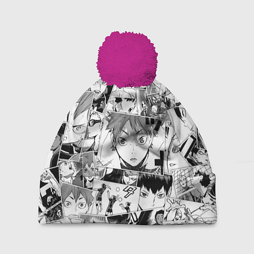 Шапка c помпоном Волейбол!! pattern / 3D-Малиновый – фото 1