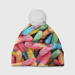 Шапка с помпоном Мармеладные червячки, цвет: 3D-белый