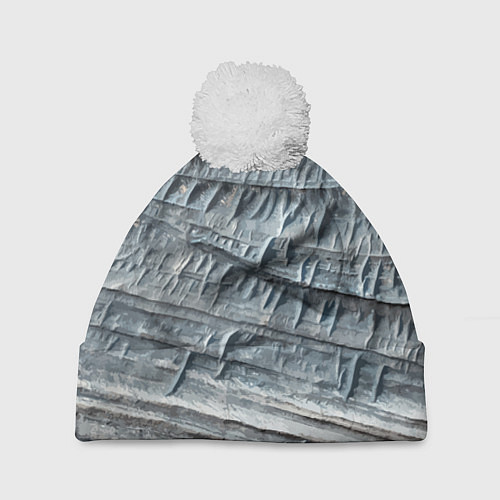 Шапка c помпоном Текстура скалы Mountain Stone / 3D-Белый – фото 1