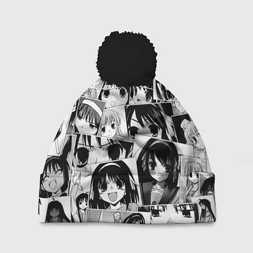 Шапка c помпоном Харухи Судзумия паттерн / 3D-Черный – фото 1