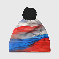 Шапка с помпоном Флаг России в красках, цвет: 3D-черный