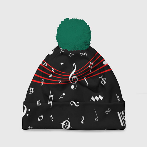 Шапка c помпоном Нотные Знаки с Нотным Станом / 3D-Зеленый – фото 1