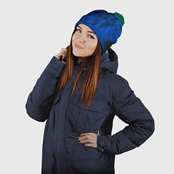 Шапка с помпоном Синий абстрактный дым, цвет: 3D-зеленый — фото 2