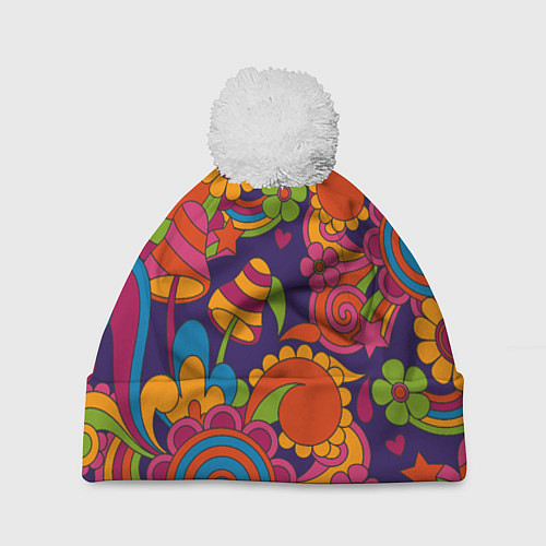 Шапка c помпоном Психоделический сюжет / 3D-Белый – фото 1