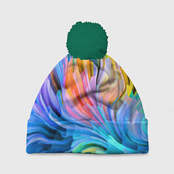 Шапка с помпоном Красочный абстрактный паттерн Лето Colorful Abstra, цвет: 3D-зеленый