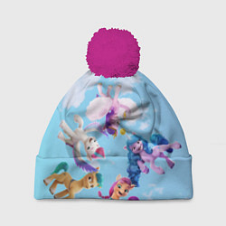 Шапка с помпоном My Little Pony летают в облаках, цвет: 3D-малиновый