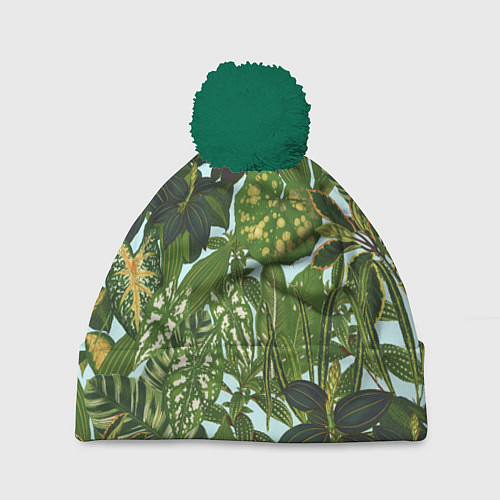 Шапка c помпоном Зеленые Тропические Растения / 3D-Зеленый – фото 1