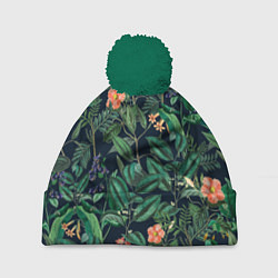 Шапка с помпоном Цветы Настурции и Мертензии, цвет: 3D-зеленый