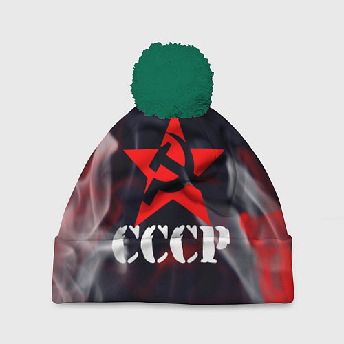 Шапка c помпоном Ссср - серп и молот - звезда - пламя / 3D-Зеленый – фото 1