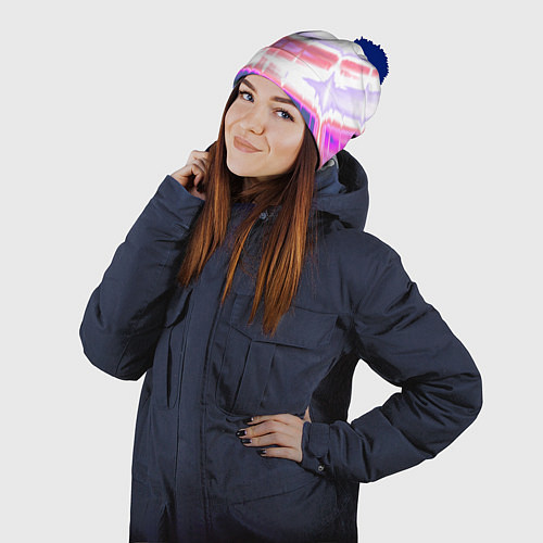 Шапка c помпоном Тай-дай Абстракция Tie-Dye / 3D-Тёмно-синий – фото 2