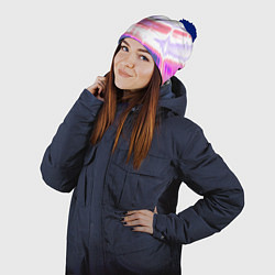 Шапка с помпоном Тай-дай Абстракция Tie-Dye, цвет: 3D-тёмно-синий — фото 2