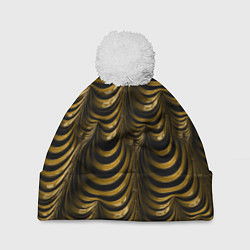 Шапка с помпоном Черная с золотым оптическая иллюзия Абстракция, цвет: 3D-белый