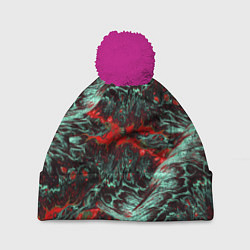 Шапка с помпоном Красно-Белая Вулканическая Лава, цвет: 3D-малиновый