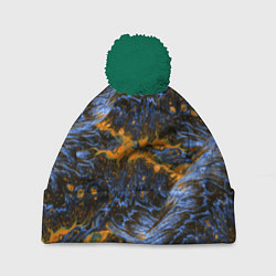 Шапка с помпоном Оранжево-Синяя Вулканическая Лава, цвет: 3D-зеленый