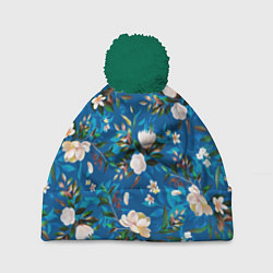 Шапка с помпоном Цветы Синий Сад, цвет: 3D-зеленый