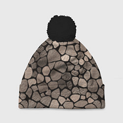 Шапка с помпоном Черно-коричневая текстура камня, цвет: 3D-черный