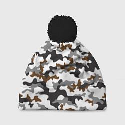 Шапка c помпоном Камуфляж Чёрно-Белый Camouflage Black-White