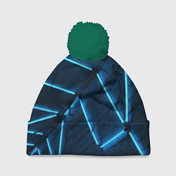 Шапка с помпоном Неоновые лампы и кирпичный эффект - Голубой, цвет: 3D-зеленый