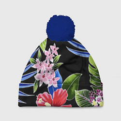 Шапка с помпоном Floral vanguard composition Летняя ночь Fashion tr, цвет: 3D-тёмно-синий