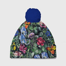 Шапка с помпоном Цветы Старый Сад, цвет: 3D-тёмно-синий