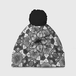 Шапка с помпоном Черно-белый геометрический мозаичный узор, цвет: 3D-черный