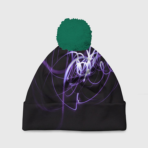 Шапка c помпоном Неоновый узор - Фиолетовый / 3D-Зеленый – фото 1